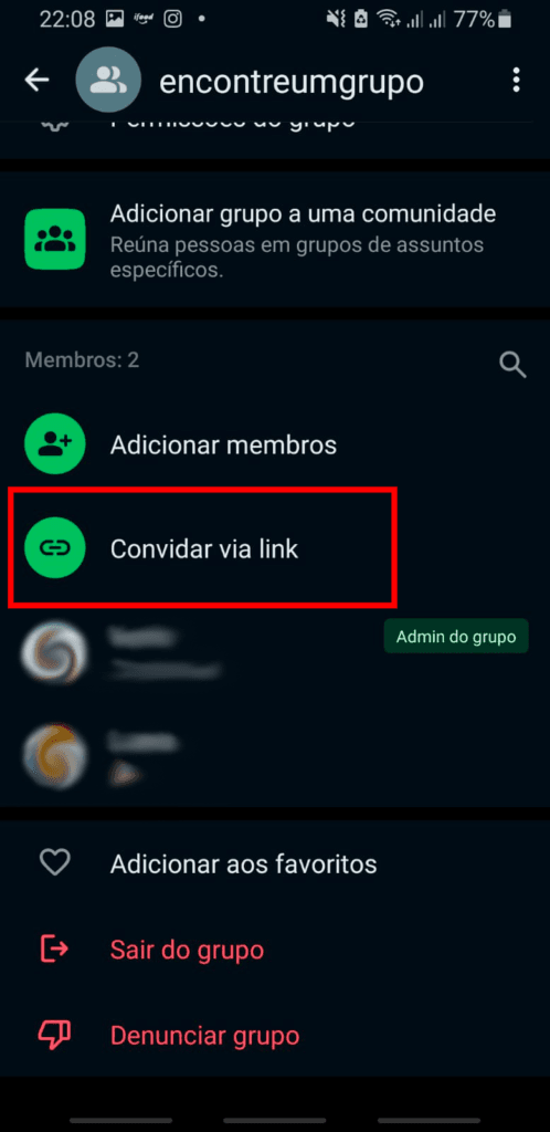 Criando O Link De Convite Do Grupo