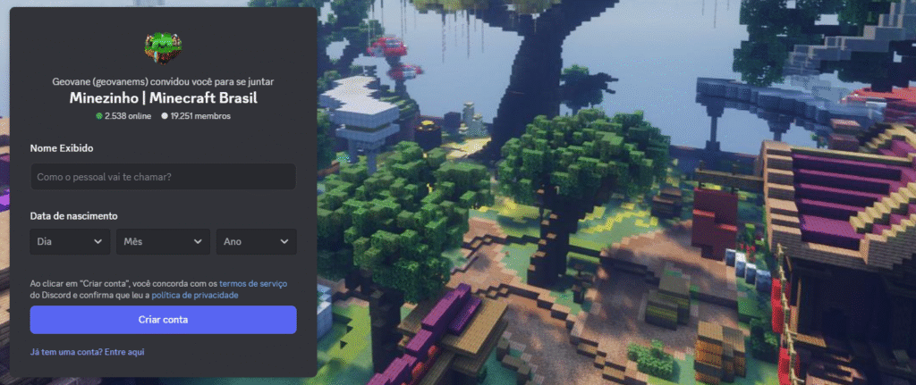 Servidor Brasileiro Minecraft No Discord